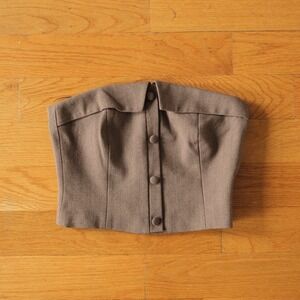 Zara Corset Bustier Top Womens XS Brown Strapless Button Front